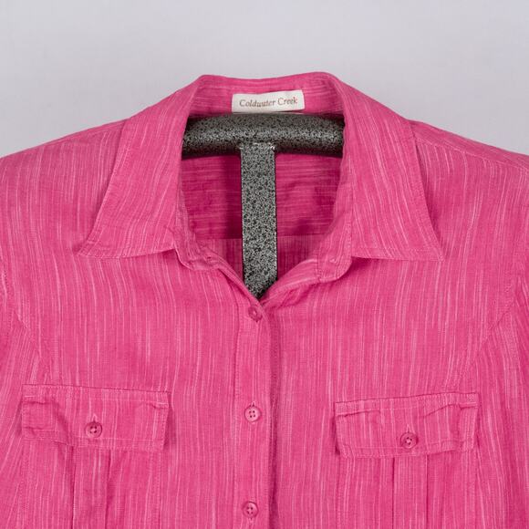 Coldwater Creek Women's 100% Linen Top MEDIUM Colorful Pink Beach Coastal Casual - Picture 2 of 8
